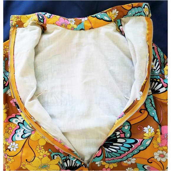 Vintage 1970s Iconic Womens Mini Dress Butterflies Flowers Mod A-line Woodstock - Picture 9 of 16